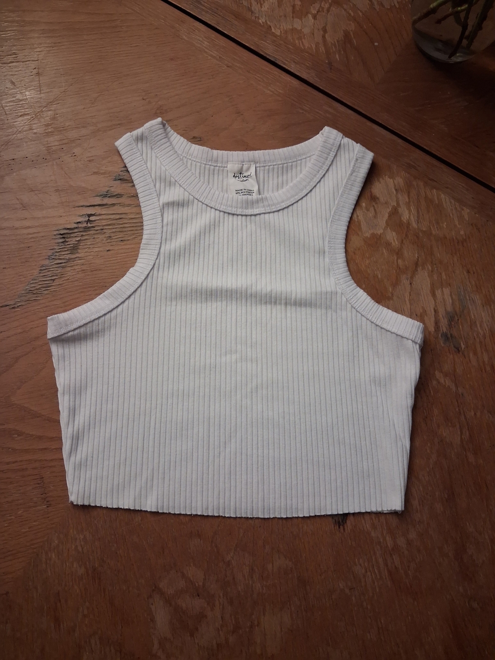 Ribbed White Cropped Tank with High Neck